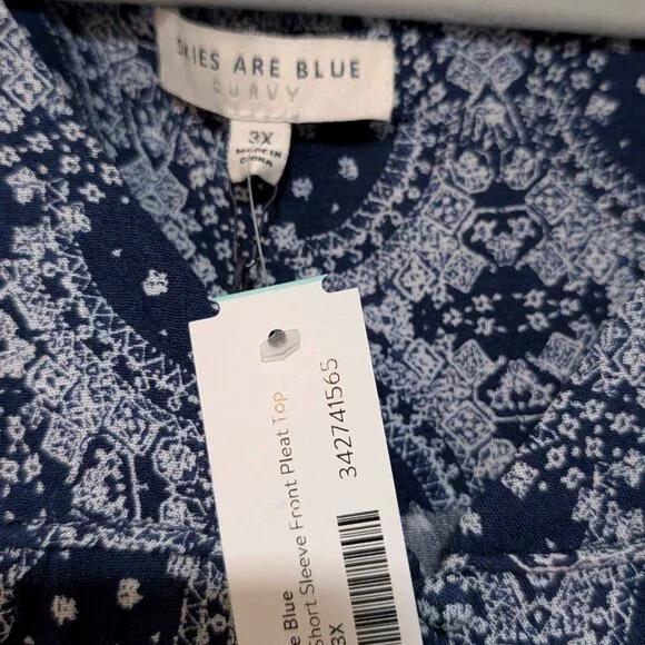 Skies Are Blue Navy and White Short Sleeve Blouse Size 3X NWT - Picture 5 of 8